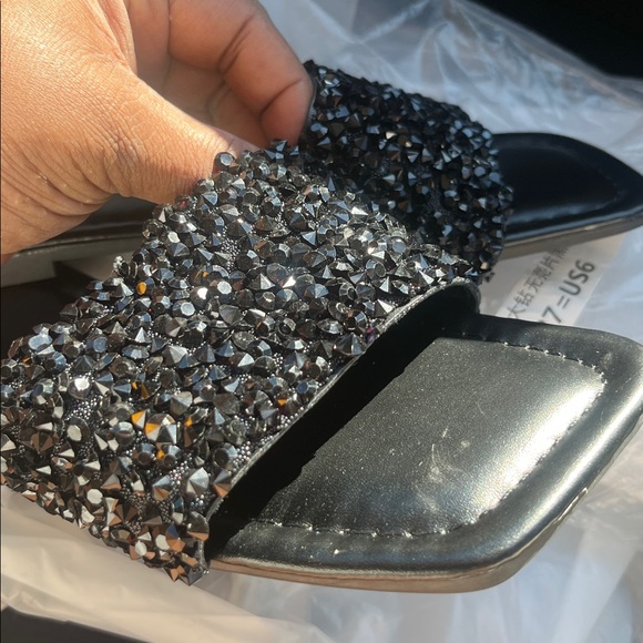 Sparkling Black Slide Sandals - Picture 6 of 7